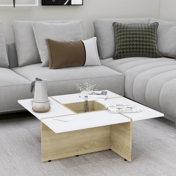 Coffee Table White and Sonoma Oak 79.5x79.5x30 cm Engineered Wood