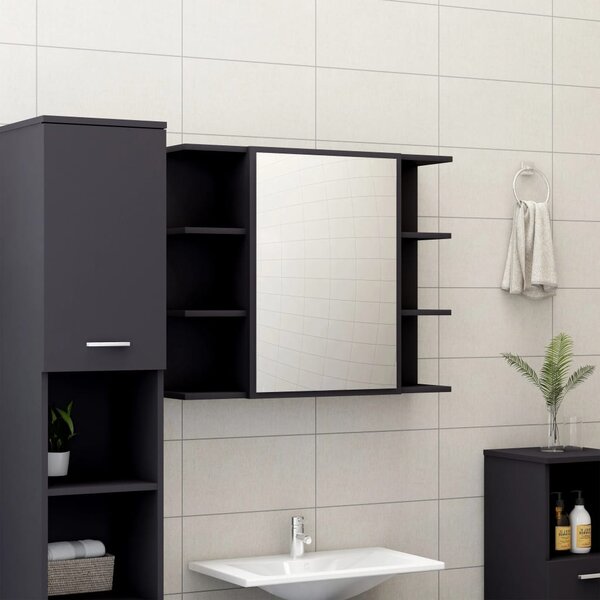 Bathroom Mirror Cabinet Grey 80x20.5x64 cm Engineered Wood