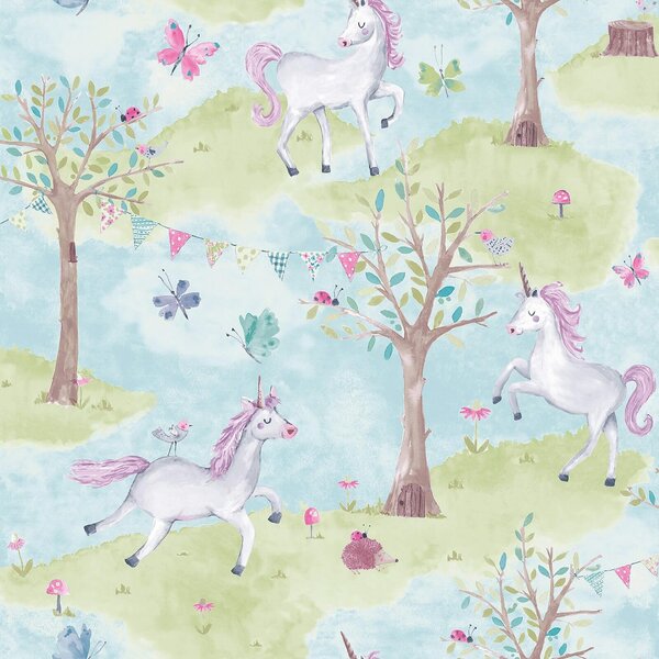 Grandeco Unicorns Teal Wallpaper