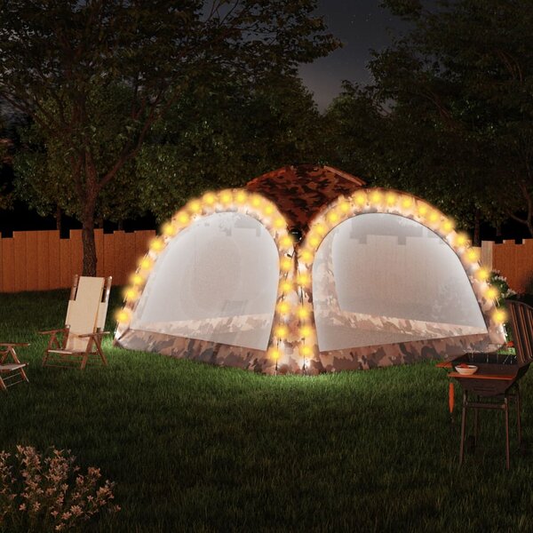 Party Tent with LED and 4 Sidewalls 3.6x3.6x2.3 m Camouflage