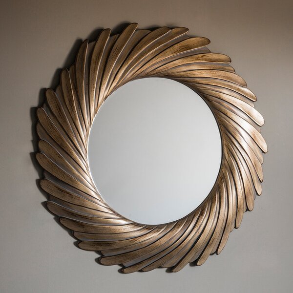 Iskra Round Wall Mirror, Gold Effect Effect Verdigris 100cm Gold