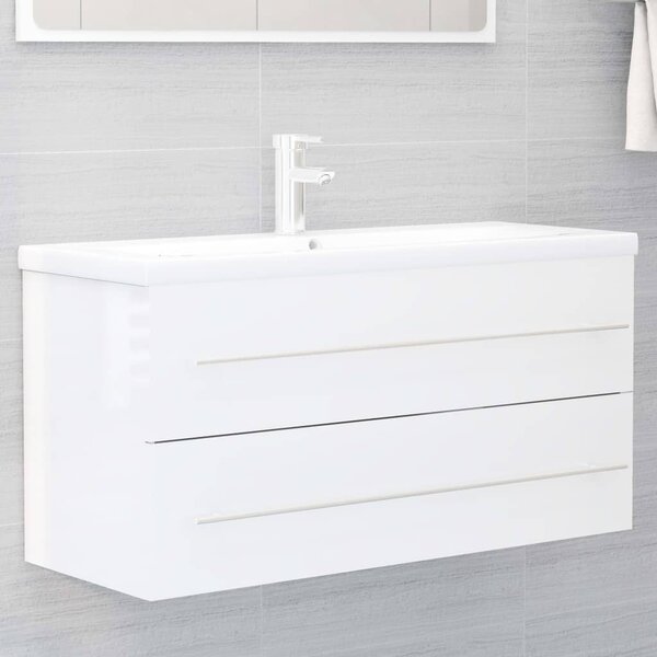 Sink Cabinet High Gloss White 100x38.5x48 cm Engineered Wood