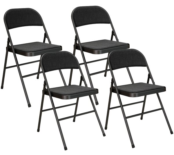 HOMCOM Set of Four Cushioned Steel Folding Chairs - Black