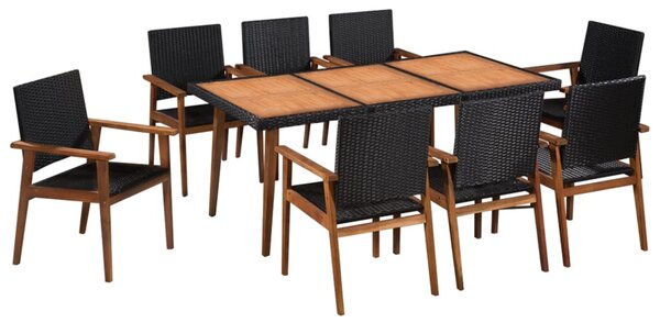 9 Piece Outdoor Dining Set Poly Rattan Black and Brown