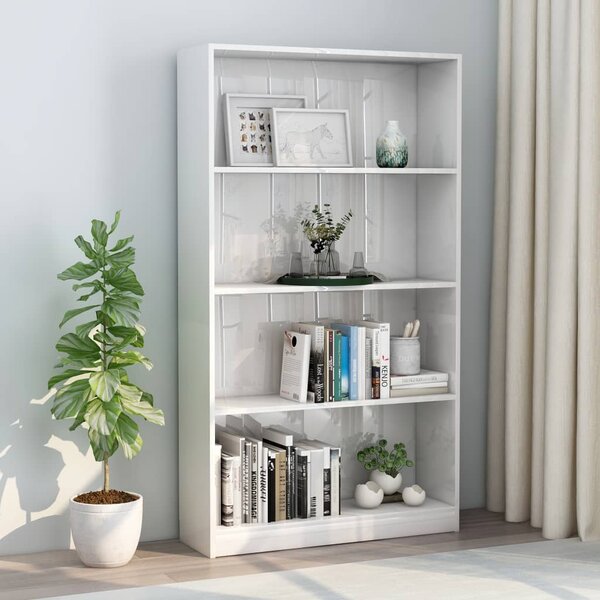 4-Tier Book Cabinet High Gloss White 80x24x142 cm Engineered Wood