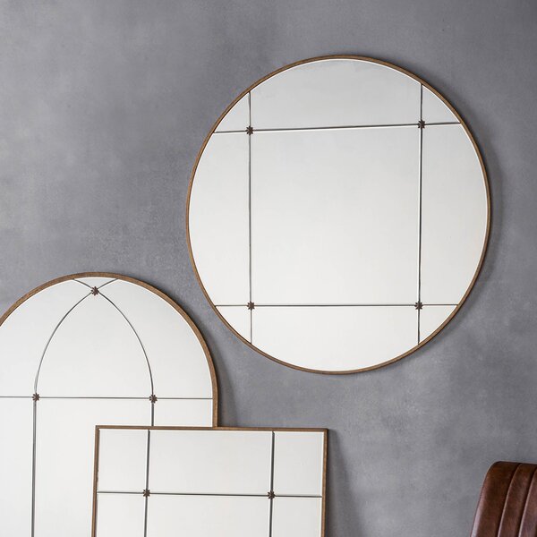 Lincoln Round Wall Mirror, 90cm Gold Effect