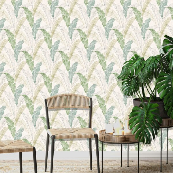 DUTCH WALLCOVERINGS Wallpaper Tropical Leaf Grey and Green