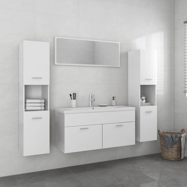 Bathroom Furniture Set High Gloss White Engineered Wood