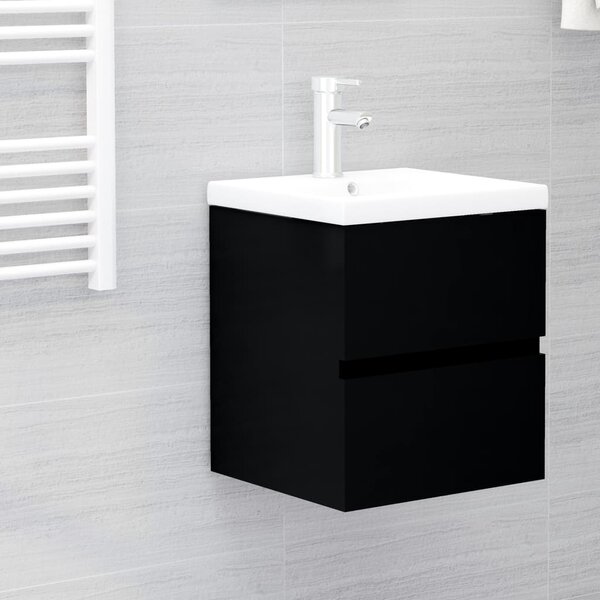 Sink Cabinet with Built-in Basin Black Engineered Wood