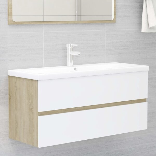 Sink Cabinet White and Sonoma Oak 100x38.5x45 cm Engineered Wood