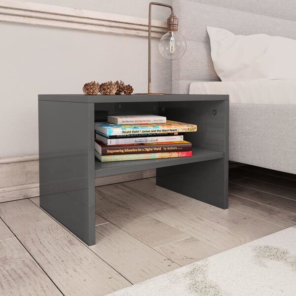 Bedside Cabinet High Gloss Grey 40x30x30 cm Engineered Wood