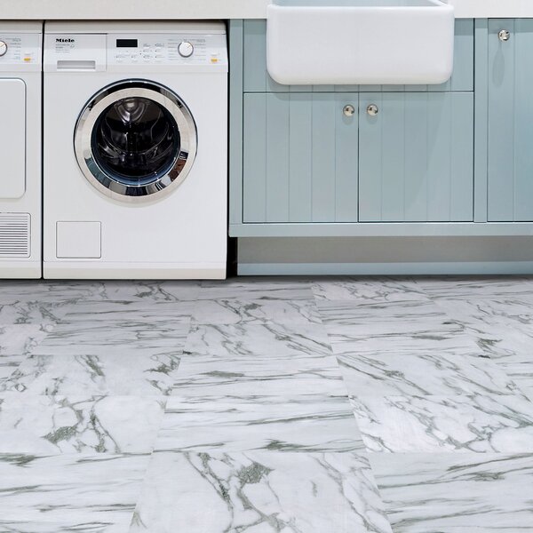Opaline White Self Adhesive Floor Tiles White/Grey