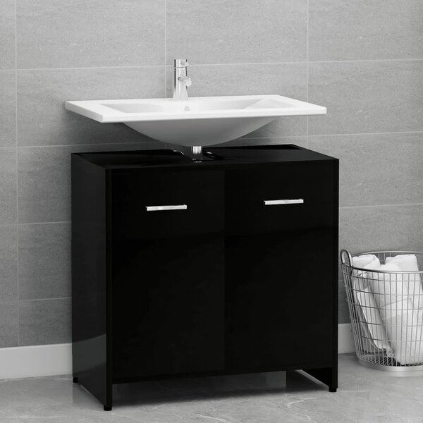 Bathroom Cabinet High Gloss Black 60x33x61 cm Engineered Wood