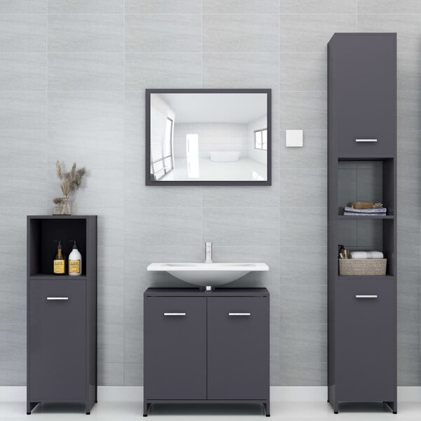 4 Piece Bathroom Furniture Set High Gloss Grey Engineered Wood