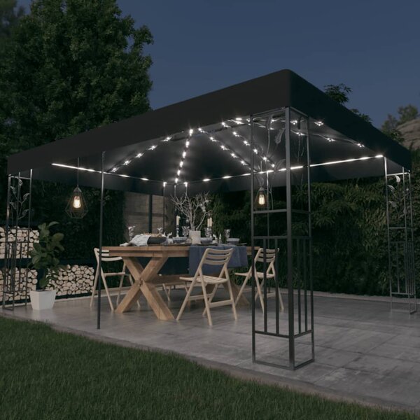 Gazebo with Double Roof&LED String Lights 3x4m Anthracite