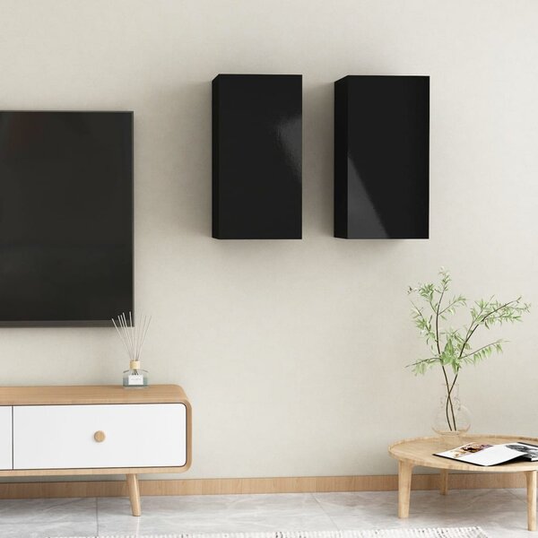 TV Cabinets 2 pcs High Gloss Black 30.5x30x60 cm Engineered Wood