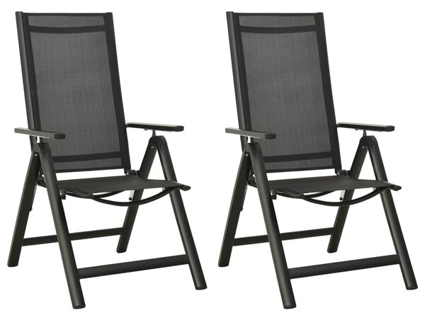 Folding Garden Chairs 2 pcs Textilene and Aluminium Black