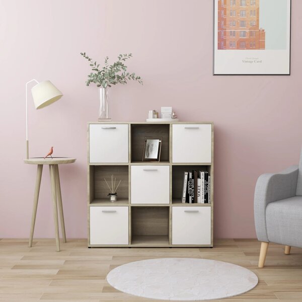 Book Cabinet White and Sonoma Oak 90x30x90 cm Engineered Wood