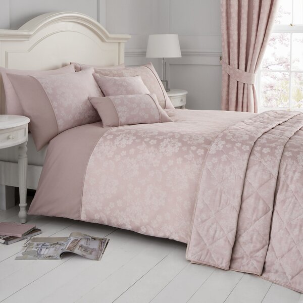 Serene Blossom Blush Duvet Cover and Pillowcase Set Beige