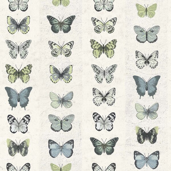 Organic Textures Jewel Butterflies Green Wallpaper
