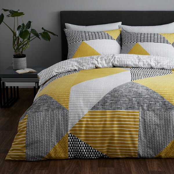 Larsson Geo Ochre Reversible Duvet Cover and Pillowcase Set Yellow
