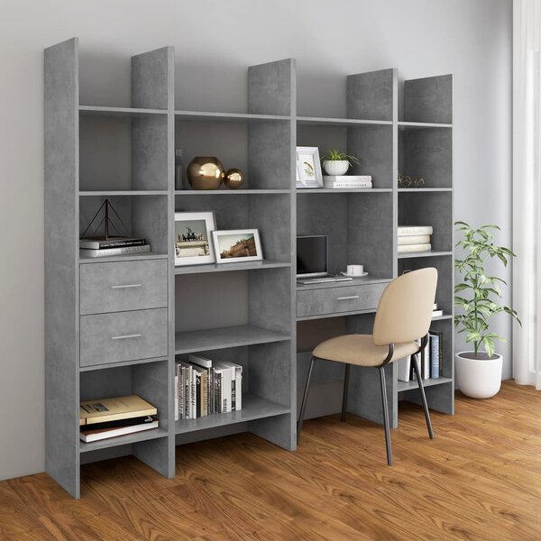 4 Piece Book Cabinet Set Concrete Grey Chipboard
