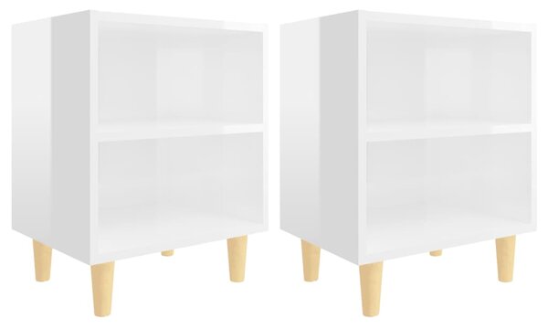 Bed Cabinets Solid Wood Legs 2 pcs High Gloss White 40x30x50 cm