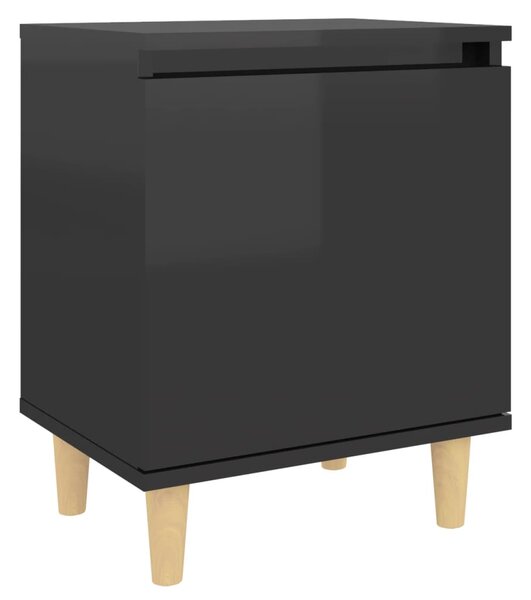 Bed Cabinet with Solid Wood Legs High Gloss Black 40x30x50cm