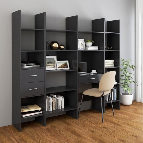 4 Piece Book Cabinet Set Grey Engineered Wood