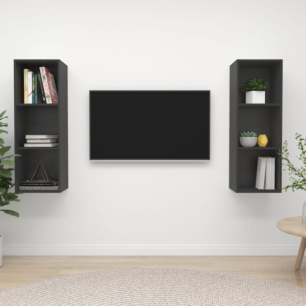Wall-mounted TV Cabinets 2 pcs Grey Chipboard