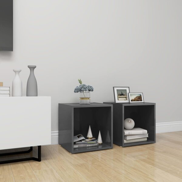 TV Cabinets 2 pcs High Gloss Grey 37x35x37 cm Engineered Wood