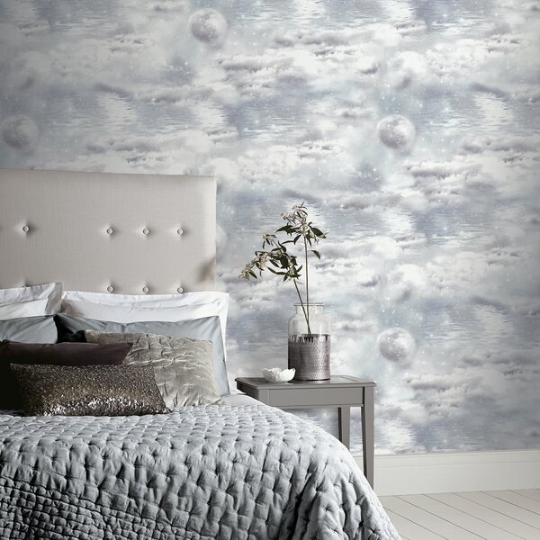 Watery Skies Grey Wallpaper Grey/White