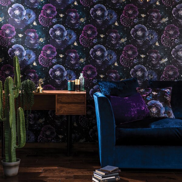 Nocturnal Purple and Teal Wallpaper Purple and White