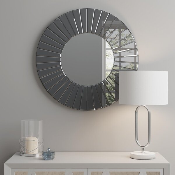 Round Smoked Wall Mirror, 65cm Grey