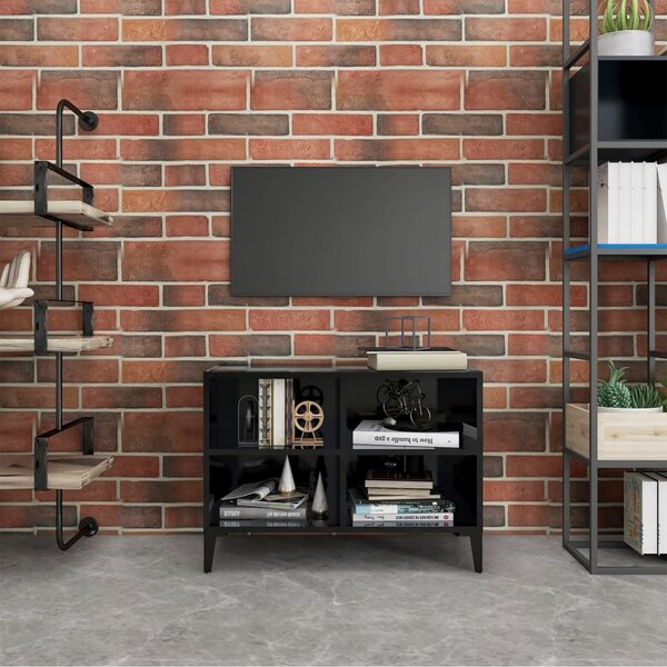 TV Cabinet with Metal Legs High Gloss Black 69.5x30x50 cm