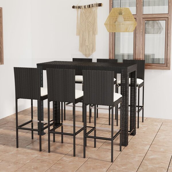 7 Piece Outdoor Bar Set with Cream Cushions Poly Rattan