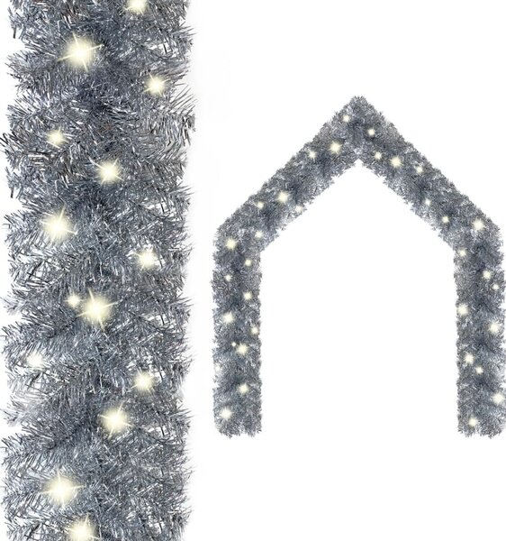 Christmas Garland with LED Lights 20 m Silver