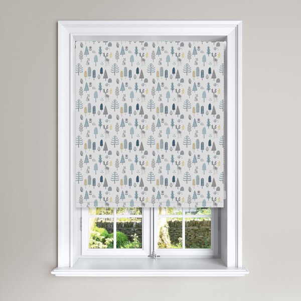 Grey Scandi Forest Blackout Roller Blind Grey, Blue and Yellow