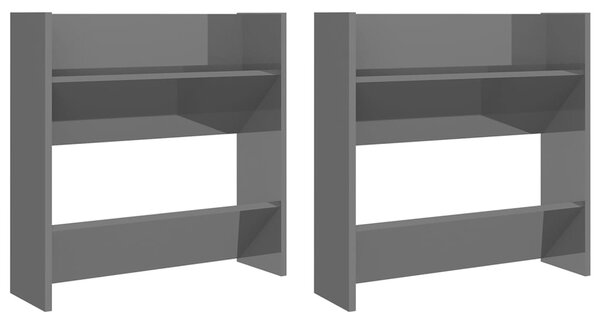 Wall Shoe Cabinets 2 pcs High Gloss Grey 60x18x60 cm Engineered Wood