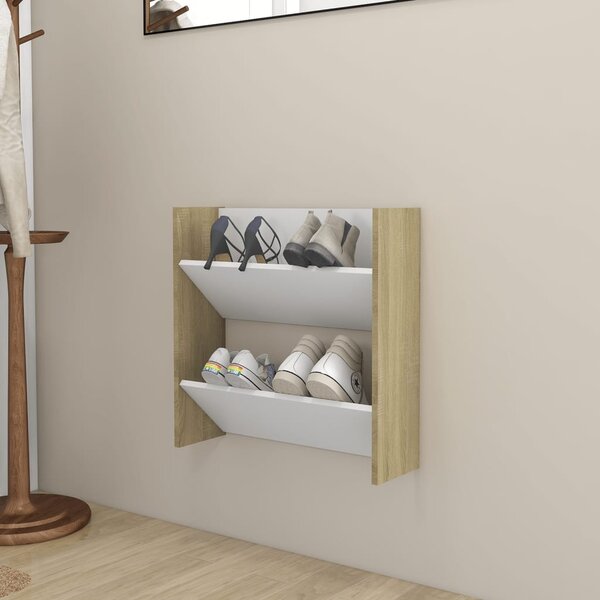 Wall Shoe Cabinet White and Sonoma Oak 60x18x60 cm Engineered Wood