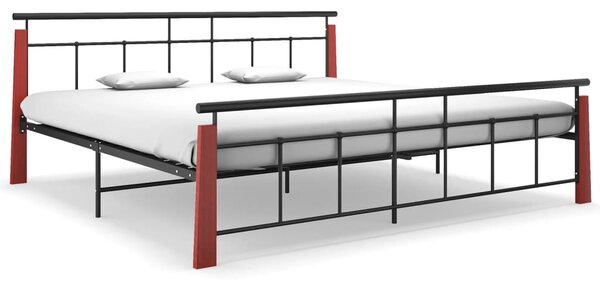 Bed Frame Metal and Solid Oak Wood 200x200 cm
