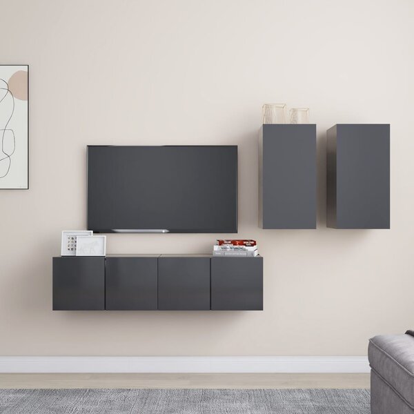 4 Piece TV Cabinet Set Grey Chipboard