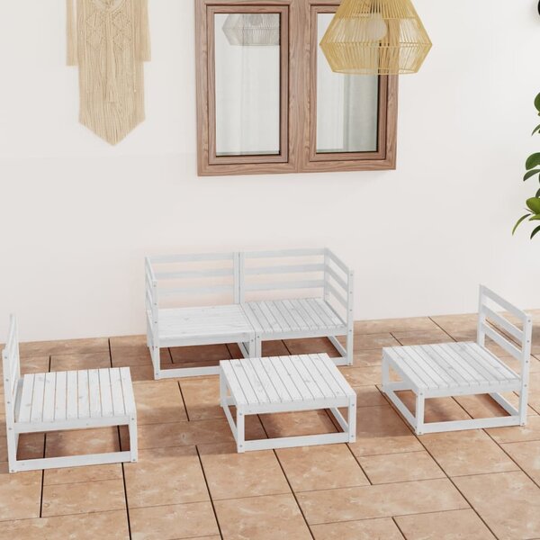 5 Piece Garden Lounge Set White Solid Wood Pine