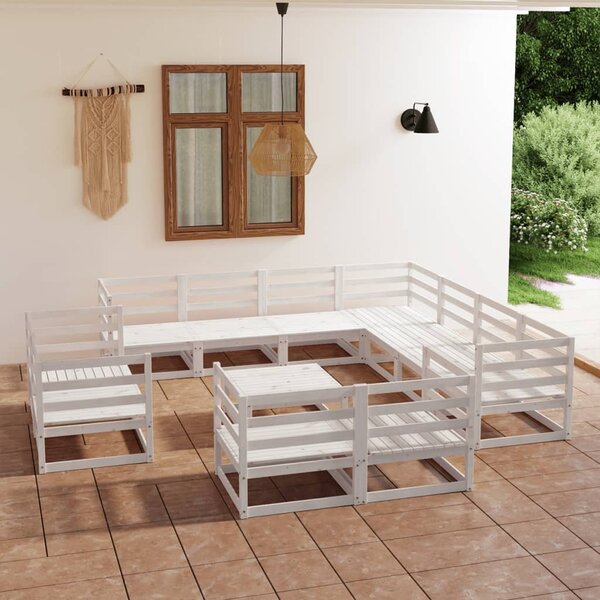 12 Piece Garden Lounge Set White Solid Pinewood