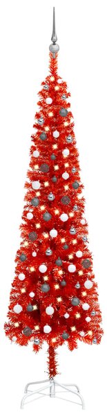 Slim Christmas Tree with LEDs&Ball Set Red 240 cm