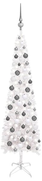 Slim Christmas Tree with LEDs&Ball Set White 150 cm
