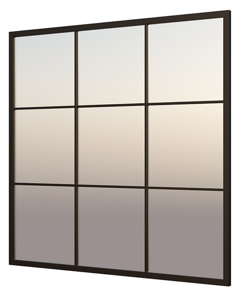 Black Metal Square Window Pane Mirror - 90cm