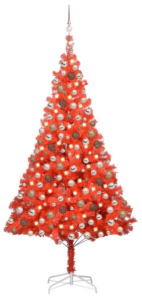 Artificial Pre-lit Christmas Tree with Ball Set Red 240 cm PVC