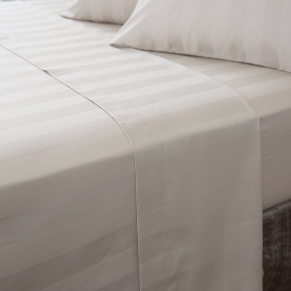 Hotel Cotton 230 Thread Count White Stripe Flat Sheet