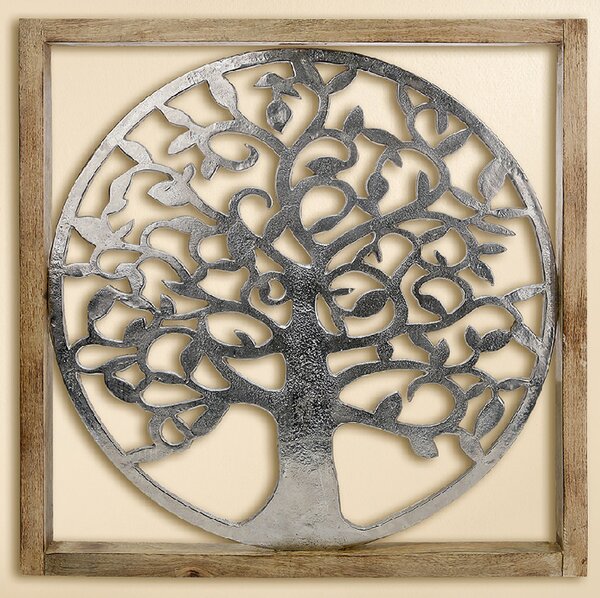 Colindale Large Wooden Trees life Wall Art In Natural And Silver